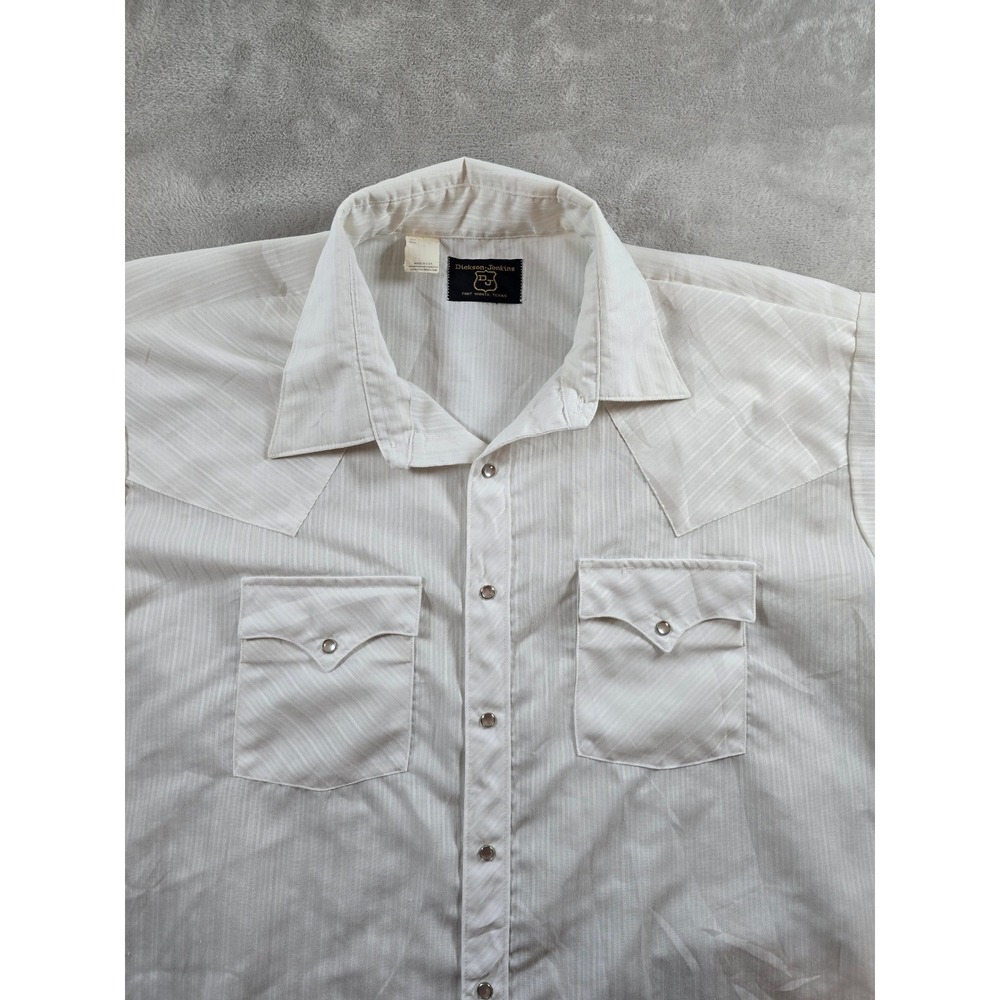 Vintage Dickson Jenkins Western Shirt Mens 19 White Striped Short Sleeve Cowboy